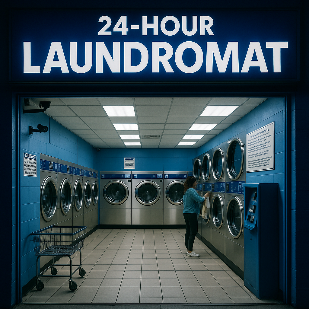 24-hour laundromat safety guide with security features and late-night laundry tips